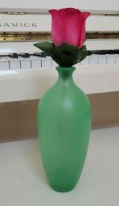 FROSTED MINT GREEN BUD VASE BULBOUS BODY AND PETITE SPOUT 8.5 INCHES TALL
