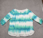 Produce Company Women's  Extra Large Shirt White Blue Green Tie Dyed
