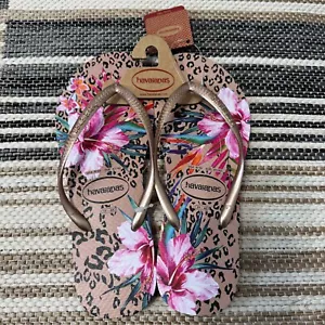 Havaianas Women's Flip Flop Sandal Animal Print Floral Tropical Size 9/10 US - Picture 1 of 8