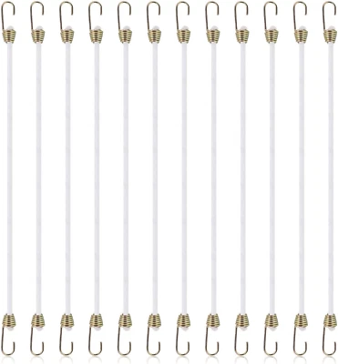 PIRIUUO 12 Pcs White Bungee Cords with Hooks, 11 Inch Heavy Duty Outdoor Bungee Straps