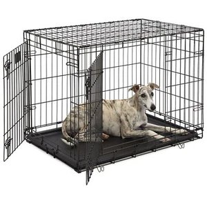 Portable Dog Crate Kennel 36" Folding Metal Pet Cage 2 Door With Tray Pan Black - Picture 1 of 5