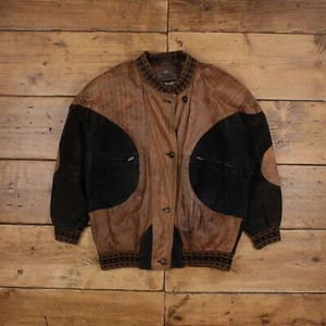 Vintage Pelle Leather Jacket M 90s Oversized Suede Bomber Brown Womens - Picture 1 of 8