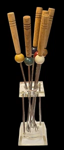 Horquillas de fondue de madera de colección codificadas por colores y soporte acrílico/lucite acero inoxidable Japón - Imagen 1 de 19
