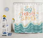 Ocean Beach Summer Shower Curtain Funny Word Cartoon Bathroom Accessories Set