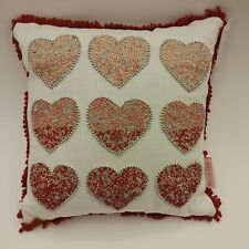 Bella Lux Beaded Hearts Silver Pink Red Valentine's Holiday Pillow 12x12 (A)
