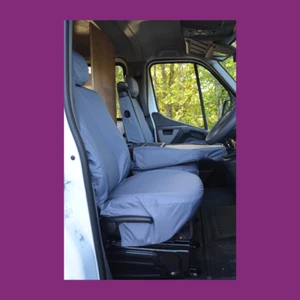 Fundas de asiento gris plegables delanteras sin base dividida para Renault Master ZE e-Tech 2018+ - Imagen 1 de 4