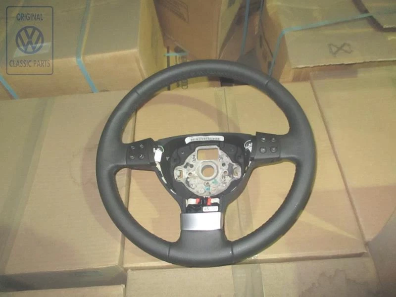 VW Golf MK5 3 Spoke Tiptronic Multifunction Black Leather Steering Wheel NOS OEM - Image 1 of 1