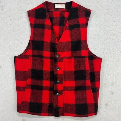 Vintage 50's Filson Red Black Mackinaw Buffalo Plaid Wool Vest Men's Large - Image 1 of 4