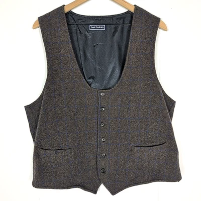 Paul Fredrick Men’s Wool Waistcoat Vest L Brown Windowpane Check Lightweight - Image 1 of 4