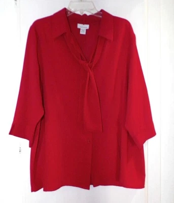 AVENUE красный кнопка спереди блузка с галстук размер 18-20 - Изображение 1 из 4