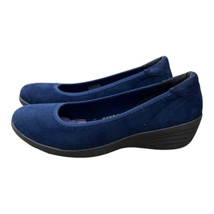 Skechers Stretch Fit Memory Foam blaue flache Wildleder-Keilabsatzschuhe Größe 7 Damenschuhe - Bild 1 von 11