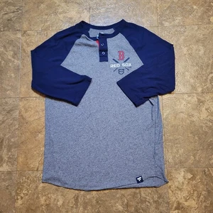Boston Red Sox Henley Tshirt Mens Large Gray 3/4 Sleeve Raglan Fanatics  - Picture 1 of 7