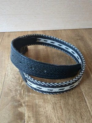 Colorado Hand Braided Horsehair Leather Belt Black Tooled Size 28 No Buckle - Image 1 of 4