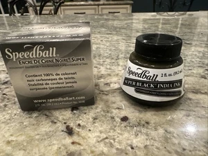 Inchiostro Speedball vintage nuovo con scatola inchiostro super nero India 3338 2 oz - Foto 1 di 5