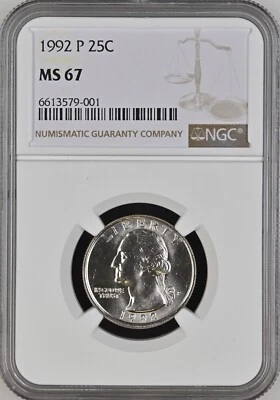 1992-P 25C Washington Quarter Dollar  NGC MS67    6613579-001 - Image 1 of 2