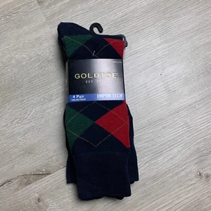 Paquete de 4 calcetines para hombre punta dorada Vapor Tech control de humedad Argyle verde rojo azul marino - Imagen 1 de 5