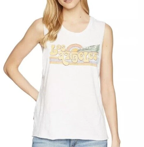 Lucky BRAND Womens White Graphic Scoop Neck Casual Tank Top Shirt XL BHFO 1221