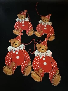 GORDON FRASER GALLERY Teddybär Geschenkanhänger Clown 4er Set VINTAGE NEU Res weiß - Bild 1 von 4