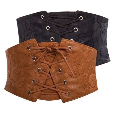 Elastic Corset Belt - Wide Waist Belt for Medieval or Pirate Costume - Black ... - Image 1 of 4