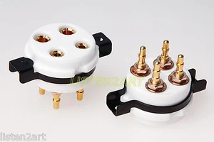 2 pcs Gold plated 4 pin tube socket made of ceramic U4A 300B,2A3,811,274A,572B - Picture 1 of 2