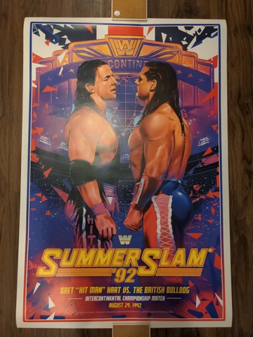 WWE Bret Hart & British Bulldog Summerslam '92 24X36 Poster Bartlett WWF /500 Cover