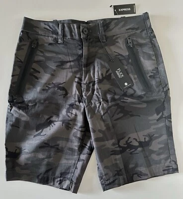 New Men’s Express 10” Camo Flat Front Stretch Shorts Size 28W FREE SHIPPING! - Image 1 of 4