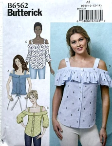 Butterick B6562  Misses Tops  Assorted Styles    Sizes:  6, 8, 10, 12, 14 - Picture 1 of 3