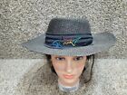 Vintage GREG NORMAN Black STRAW HAT Shark Band One Size EUC Made In USA