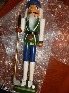 Golfing Themed Wooden Nutcracker 16 Inch Golf Club Ball Some Damage As Is - Picture 1 of 4