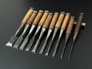 Vintage Japanese Chisel 10set Nomi /Hand Plane Saw Iron Hammer Hand Tool/d64 - Picture 1 of 24