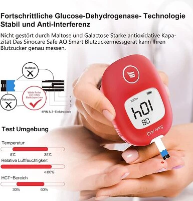 Sinocare Blutzuckermessgerät set mit 100 teststreifen Selbsttest Diabetes-Set DE - Bild 1 von 4