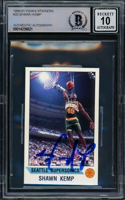Shawn Kemp Auto 1990 Panini Sticker RC 20 Seattle Super Sonics Auto 10 Beckett - Image 1 of 2