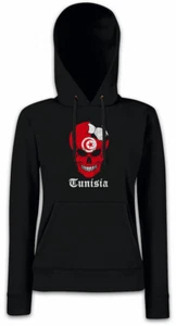 Tunisia Football Skull I Damen Hoodie Kapuzenpullover Flagge Fahne Fußball - Picture 1 of 1