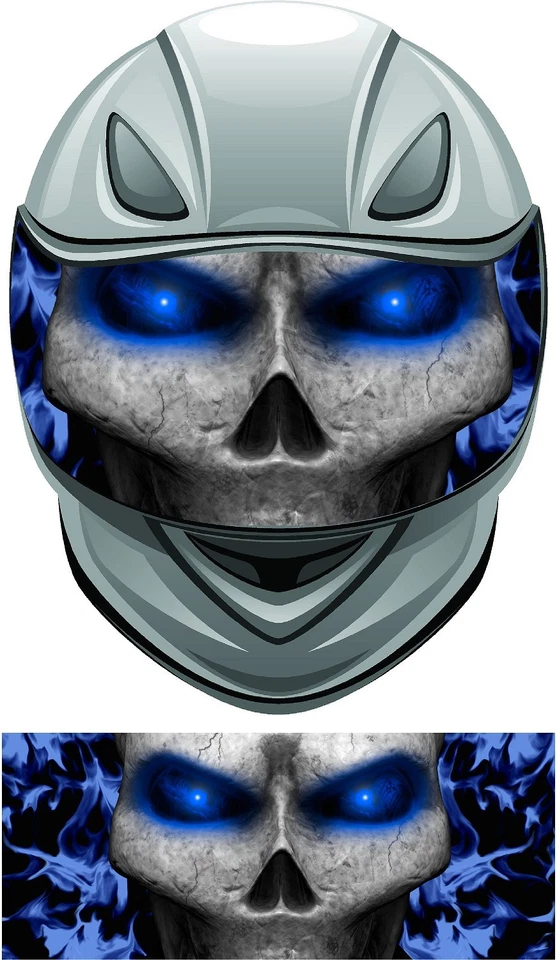 Skull flame fire blue helmet visor wrap tint vinyl graphic decal style  - Image 1 of 1
