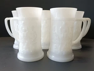8 Vgt. Federal White Milk Glass 6" Beer Mug Stein Tankard Embossed Tavern Scene - Picture 1 of 12