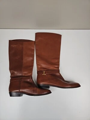Botas Pull-on Etienne Aigner "Shelby" de cuero marrón hasta la rodilla para mujer talla 7,5 M Foto 1 de 4