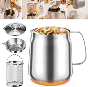 68Oz 304 Stainless Steel Oil Filter Pot, Bacon Grease Container with Strainer &  - Picture 1 of 12