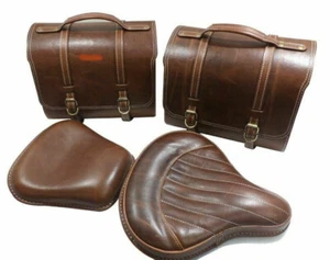 Bolso de silla de montar de cuero marrón asiento trasero delantero para Royal Enfield Classic C5 500cc EFI - Imagen 1 de 1