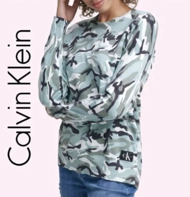 Calvin Klein зеленый камуфляж печать длинным рукавом пуловер свитер новый XS - Изображение 1 из 4