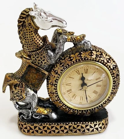 DESK TABLE ANTIQUE STYLE CLOCK WITH RISING HORSE STATUE BATTERY OPERATED Cover