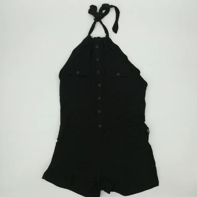 BCBGirls Black Shorts Romper Size S Playsuit Jumper Buttons Halter Pockets   - Image 1 of 4