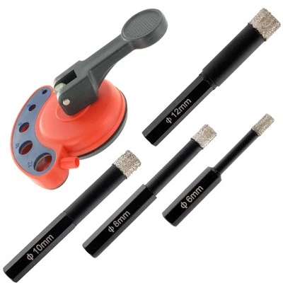 ABRABORO 6-Kant Diamantbohrer-SET: Ø 6+8+10+12 mm Fliesenbohrer + GRATIS-Bohrschablone
