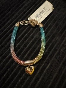 Betsey Johnson MultiColor Swarovski Crystal Bracelet With Heart Pendant - Picture 1 of 8