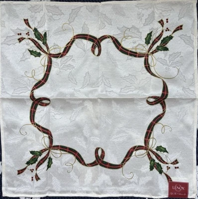 Lenox NWT Holiday Nouveau Cloth Napkin 20" Red Green Gold Ribbon Holly Berry - Image 1 of 4
