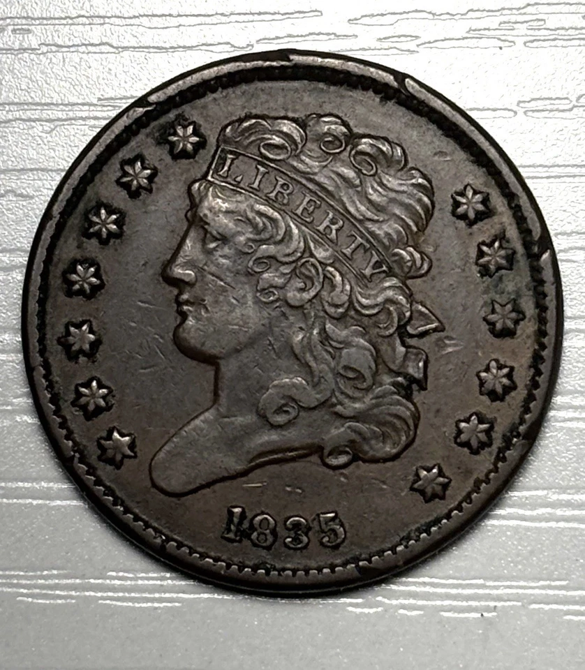 1835 Classic Head Half Cent. F+/VF Details. Low Mintage, Key Date. Nice Old Coin - Image 1 of 2