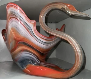 MCM Vintage Sooner Orange Ozark Swirl Murano Style Hand Blown Glass Swan Bowl - Picture 1 of 10