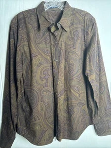 Chaps Women’s Button-Up Shirt Brown Hues Paisley Sz Medium  Cotton L/S EUC - Picture 1 of 12