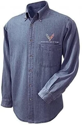 Corvette Denim Button-Down Shirt : C8 Next Generation - Image 1 of 3