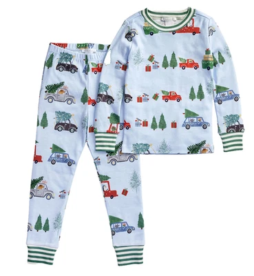 Хлопковые рождественские машинки Pottery Barn Kids плотно прилегающие пижамы размер 4 синие 2 шт. НОВЫЙ - Изображение 1 из 4