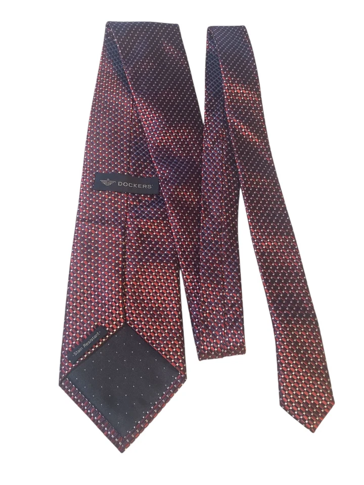 Corbata Dockers resistente a las manchas para hombre de diseñador roja blanca azul geométrica oficina iglesia Foto 1 de 4